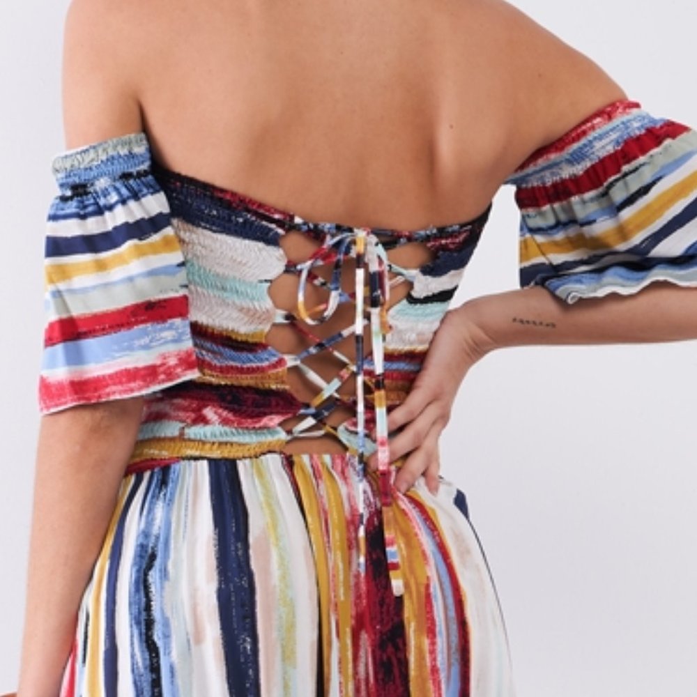 Striped  Off shoulder Maxi Dress - Picture 2 of 4